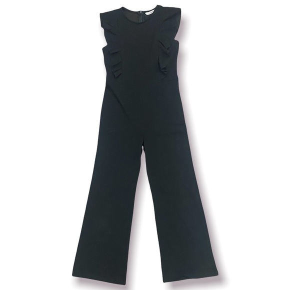 SHEIN Girls Ruffle Trim Zip Back Round Neck Black Jumpsuit
11-12Y